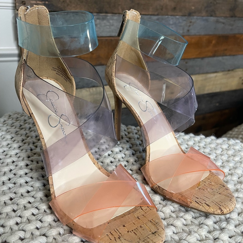 Jessica Simpson Multi Colored Clear Strap Cork He… - image 5